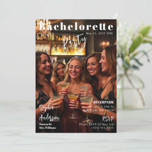 Magazine Cover Bachelorette Einladung (Stehend Vorderseite)