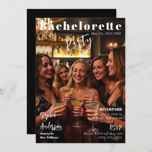 Magazine Cover Bachelorette Einladung (Vorne/Hinten)