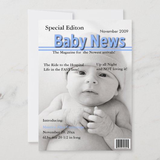 Magazine Cover Birth Announcement (Blau) Ankündigung (Vorderseite)