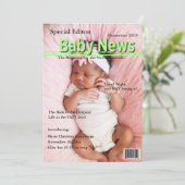 Magazine Cover Birth Announcement (Green) Ankündigung (Stehend Vorderseite)