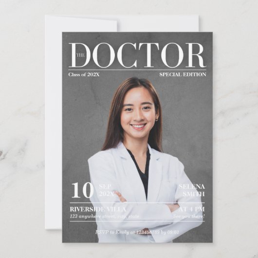 Magazine Cover Doctor Graduation Party Foto Einladung (Vorderseite)