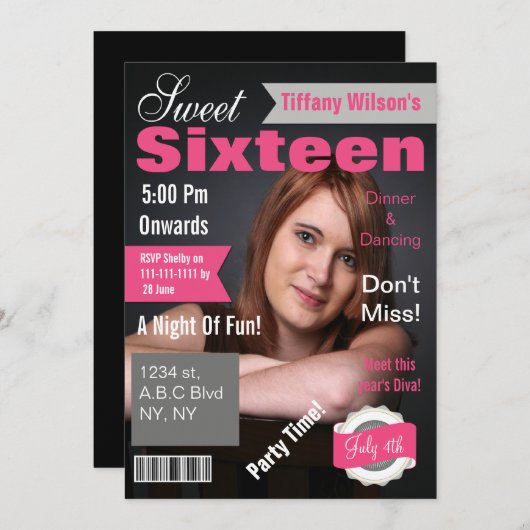 Magazine Cover Foto 16 . Geburtstag Einladung (Vorne/Hinten)