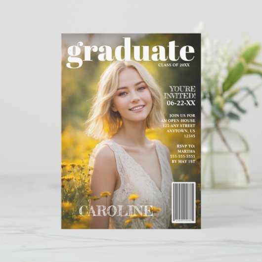 Magazine Cover Foto Abschluss Einladung (Stehend Vorderseite)
