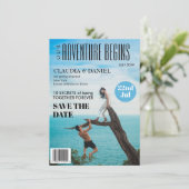 Magazine Cover Foto Wedding Save the Date Card Einladung (Stehend Vorderseite)