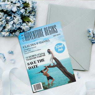 Magazine Cover Foto Wedding Save the Date Card Einladung