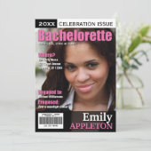 Magazine Cover Fuchsia Bachelorette Einladungen (Stehend Vorderseite)
