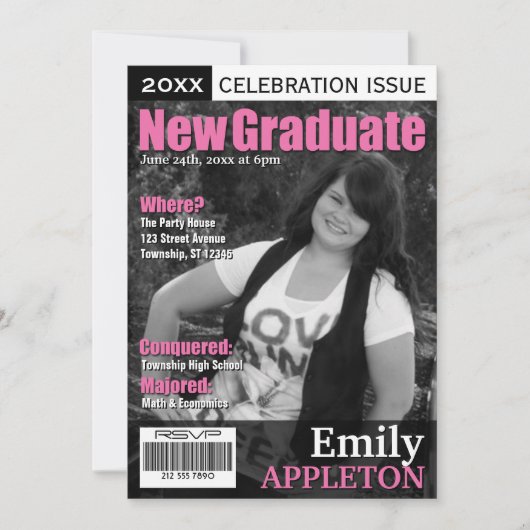 Magazine Cover Fuchsia Graduation Einladungen (Vorderseite)