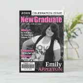 Magazine Cover Fuchsia Graduation Einladungen (Stehend Vorderseite)