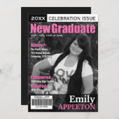 Magazine Cover Fuchsia Graduation Einladungen (Vorne/Hinten)