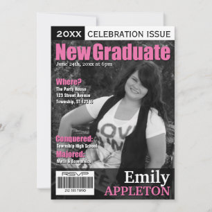 Magazine Cover Fuchsia Graduation Einladungen