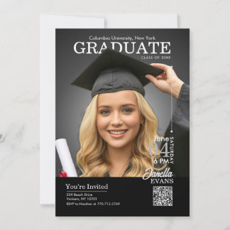 Magazine Cover Graduation Black Einladung