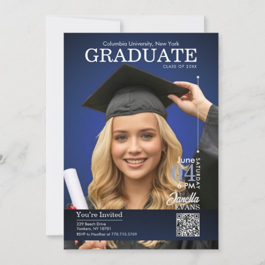 Magazine Cover Graduation Blue Einladung (Vorderseite)