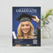 Magazine Cover Graduation Blue Einladung (Stehend Vorderseite)