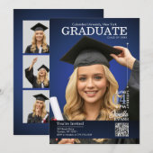 Magazine Cover Graduation Blue Einladung (Vorne/Hinten)