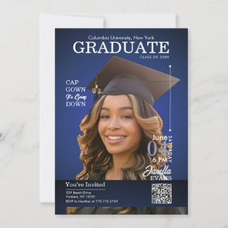 Magazine Cover Graduation Cap Down Blue Einladung