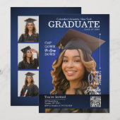 Magazine Cover Graduation Cap Down Blue Einladung (Vorne/Hinten)