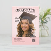 Magazine Cover Graduation Cap Gown Pink Einladung (Stehend Vorderseite)