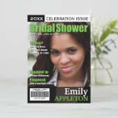 Magazine Cover Green Bridal Shower Einladungen (Stehend Vorderseite)