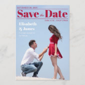 Magazine Cover Modern Red Typography Photo Save The Date (Vorderseite)