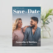 Magazine Cover Modern White Typography Photo Save The Date (Stehend Vorderseite)