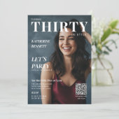 Magazine Cover Photo 30th Birthday Party QR Code Einladung (Stehend Vorderseite)