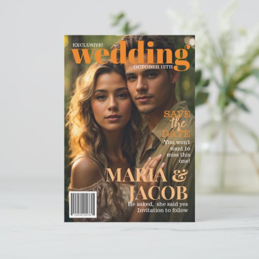 Magazine Cover Save the Date Foto Einladung (Stehend Vorderseite)