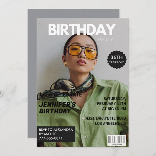 Magazine Cover Stilvoll für ihr Foto 36. Geburtsta Einladung (Vorne/Hinten)