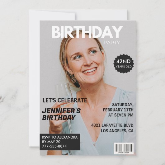 Magazine Cover Stilvoll für ihr Foto 42. Geburtsta Einladung (Vorderseite)