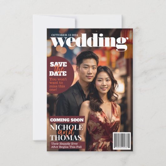 Magazine Cover Style Trendy Save the Date Foto Einladung (Vorderseite)