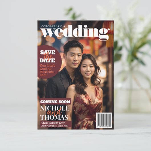 Magazine Cover Style Trendy Save the Date Foto Einladung (Stehend Vorderseite)