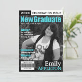 Magazine Cover Turquoise Graduation Einladungen (Stehend Vorderseite)