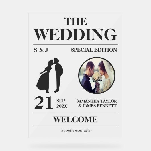 Magazine Editorial Style Wedding Eingang Willkomme Acrylschild (Vorderseite)
