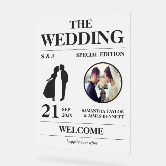 Magazine Editorial Style Wedding Eingang Willkomme Acrylschild (Winkel)