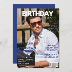 Magazine Navy Blue Foto Funny 37. Geburtstag Einladung