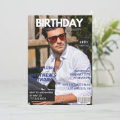 Magazine Navy Blue Foto Funny 48. Geburtstag Einladung (Stehend Vorderseite)