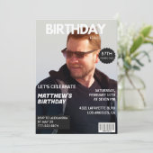 Magazine Navy Blue Foto Funny 57. Geburtstag Einladung (Stehend Vorderseite)