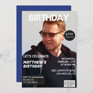Magazine Navy Blue Foto Funny 67. Geburtstag Einladung