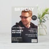 Magazine Navy Blue Foto Funny 68. Geburtstag Einladung (Stehend Vorderseite)