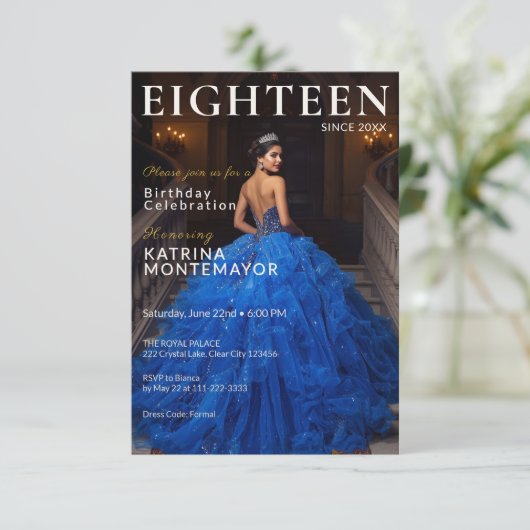 Magazine Style Elegant 18. Geburtstag Einladung (Stehend Vorderseite)