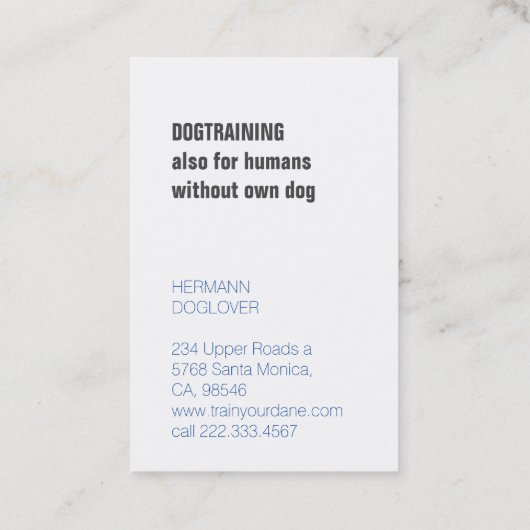 Magazine Style Great Dane Visitenkarte (Rückseite)