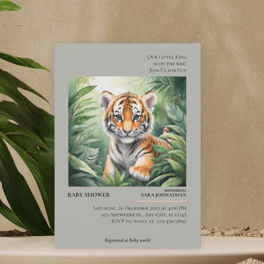 Magazine Style Wild Safari niedlich Tiger Babydusc Einladung