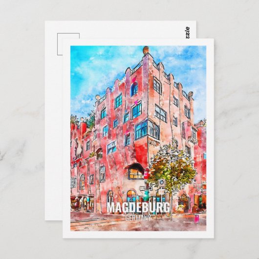 Magdeburg Deutschland Berühmter Platz Wasserfarben Postkarte (Vorne/Hinten)