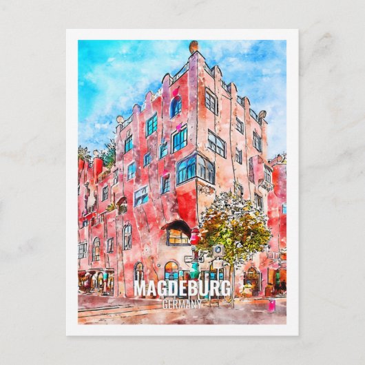 Magdeburg Deutschland Berühmter Platz Wasserfarben Postkarte (Vorderseite)