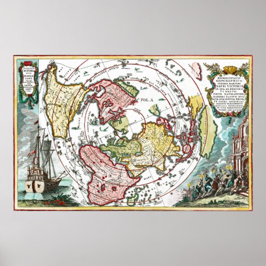 Magellan Journey Flat Earth Map Poster (Vorne)