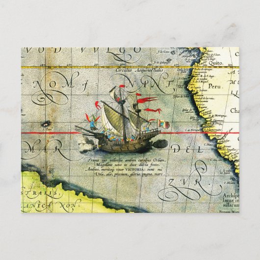 Magellans Schiff Victoria, Antike Karte Pazifische (Vorderseite)