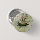 Magellans Schiff Victoria, Antike Karte Pazifische Button (Vorne & Hinten)