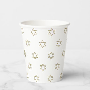 Magen David gold und weiß Muster Hanukkah Pappbecher