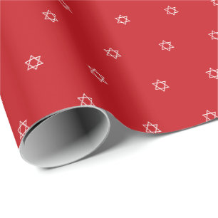 Magen David red white Bat Bar Mitzvah modern Geschenkpapier