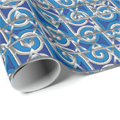 Magen David Swirl Blue und Silver Mosaic Geschenkpapier (Rolleneckpunkt)