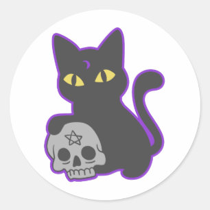 Magenkatze mit ghotischem Schädel - Wählen Sie die Runder Aufkleber